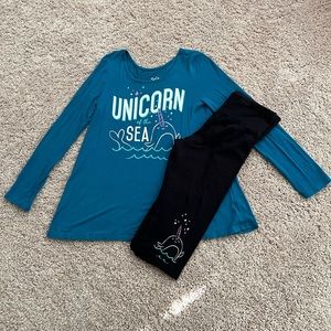 Justice Unicorn of the Sea Narwhal Outfit shirt size 12 legging 14/16